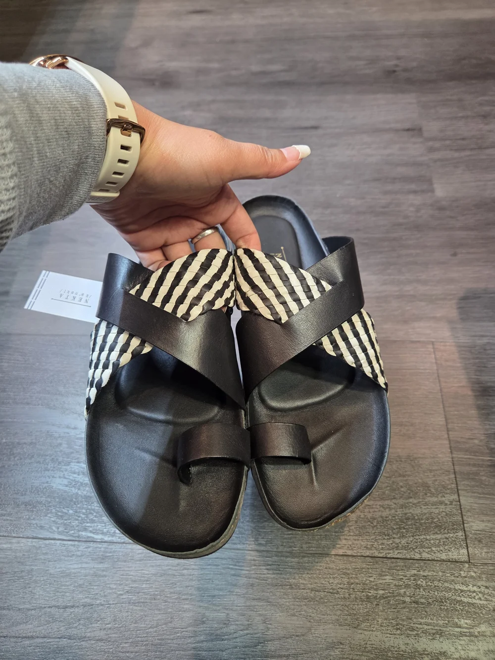 New Men Black Woven Strap Slide Sandals